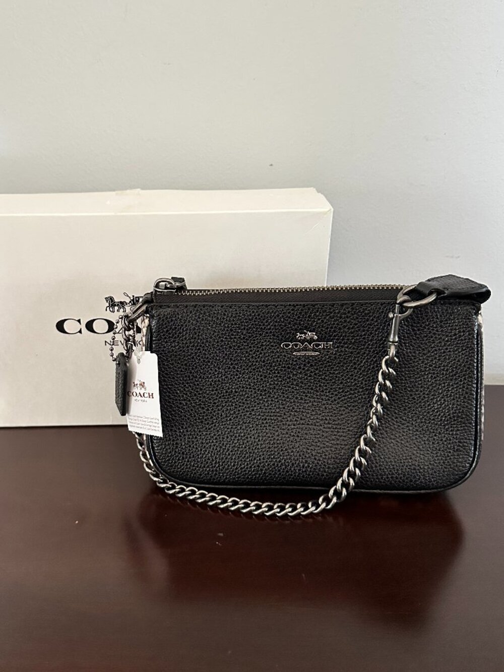 NWT Coach Nolita Wristlet 19 Wallet Clutch Black With Faux Snakeskin 57932 New